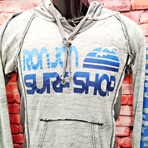 Ron Jon Surf Shop Hoodie Mens Medium Gray Kangaroo Pocket Long Sleeve Drawstring - Picture 4 of 9